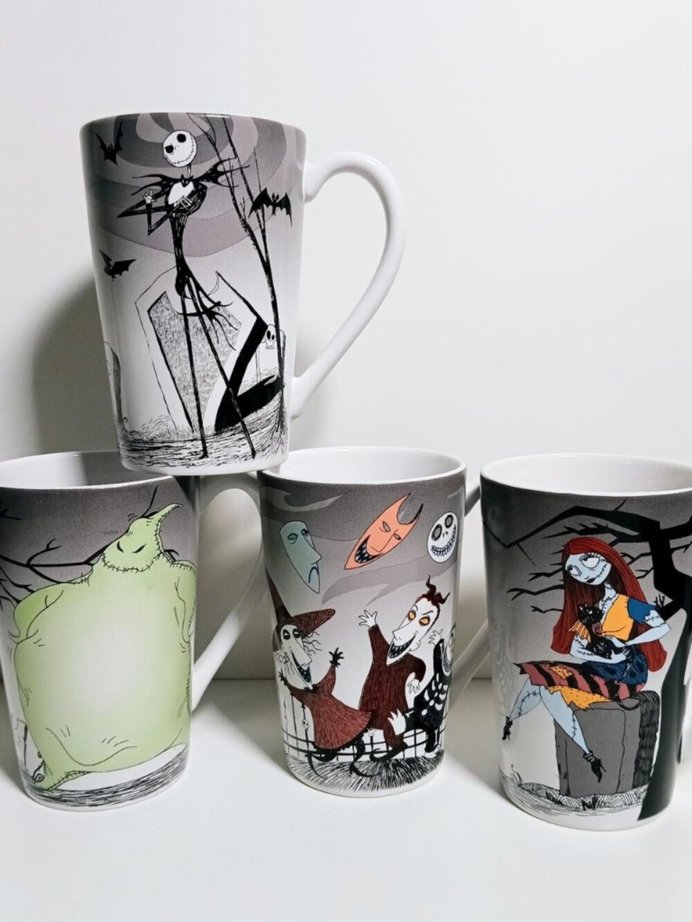Vintage Y2K Nightmare Before Christmas 4PC Mug Set Halloween Jack Sally NBC